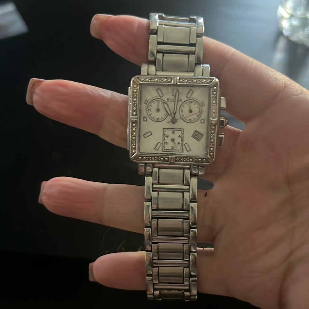Stainless steel bulova watch with diamonds